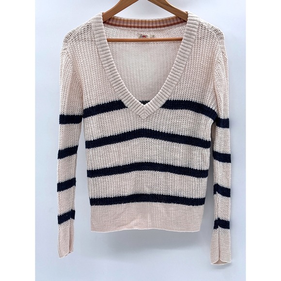 Faherty Sweater Miramar Linen Blend V Neck Wharf Stripe...